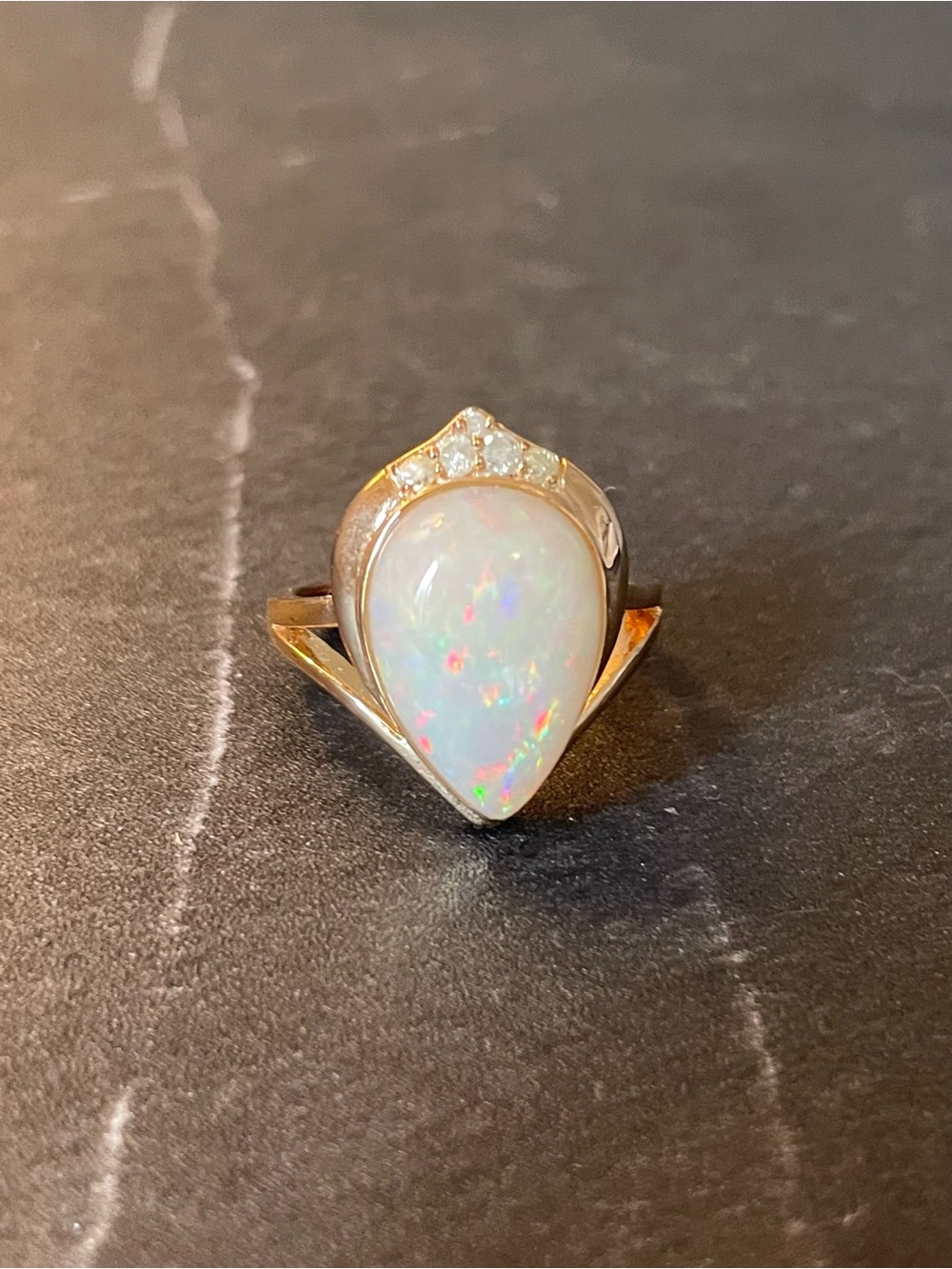 Opal Teardrop Ring with Diamond Accents